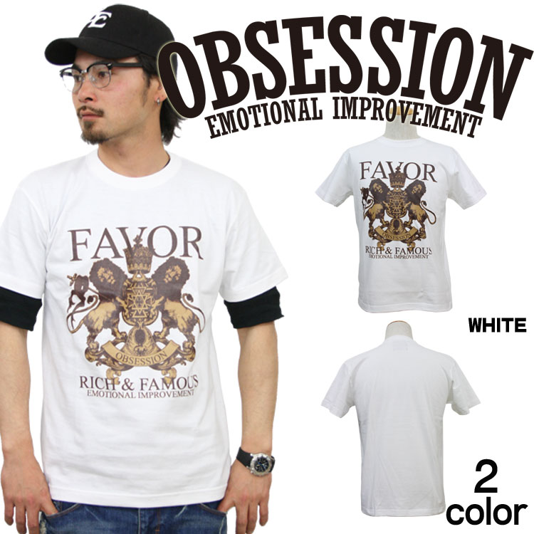 Tシャツ メンズ 半袖 ティーシャツ オブセッション XL XXL 2XL 3L 黒 ブラック 白 ホワイト プリント 大きいサイズ ワーク ルード系 ブランド 人気 アメカジ ストリート系 ファッション おしゃれ かっこいい /3045/ obst15106