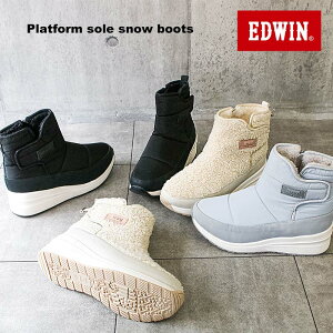 EDWIN エドウィン プラットフォーム キルティング ナイロン フェイクムートン 内ボアつき もこもこ あったか 5cm 防水 防寒 スノー ブーツ サイドファスナーつき レディース シューズ 靴 21AW ecob
