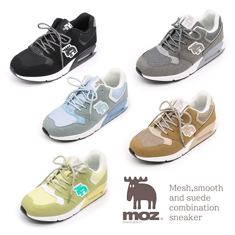 【40%off中!】MOZ モズ エルク ヘラジカ 合皮 レースアップ 軽量 コンビ スニーカー メッシュ スムース スエード調 可愛い ほっこり レディース 婦人 シューズ 靴 ローカット 北欧 スェーデン カジュアル オーク グリーン ブルー グレー ブラック 24ss ma1のサムネイル