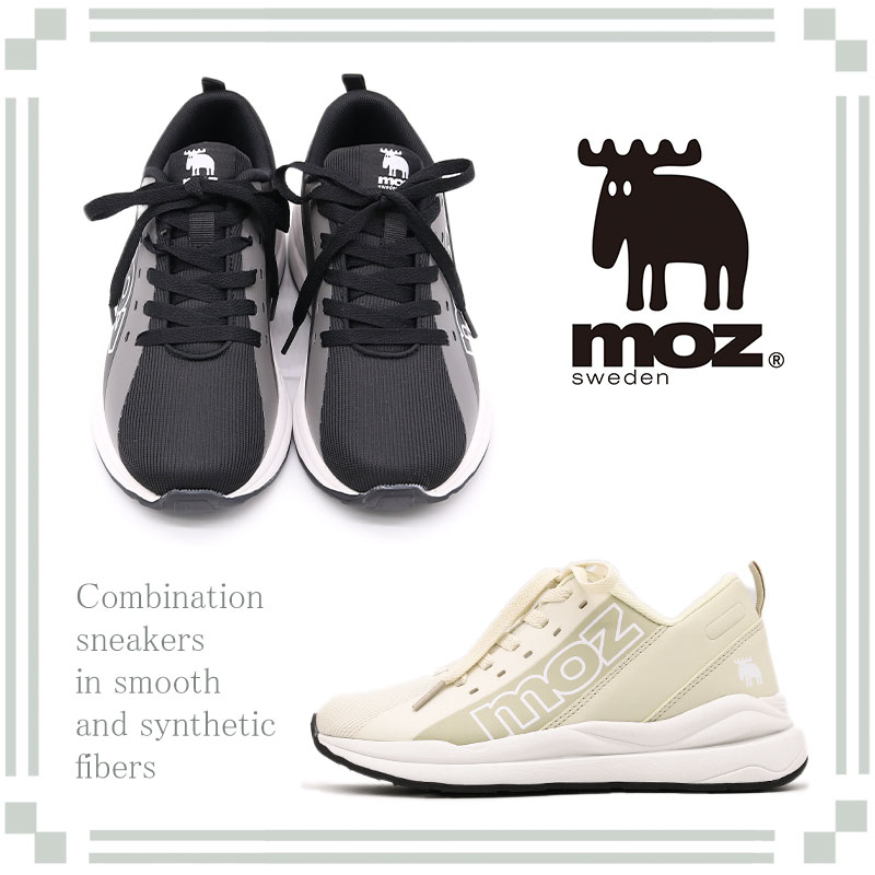 【20%OFF中!】【福袋対象】【OUTLET SALE!】MOZ モズ エルク ヘラジカ 合皮 スムース メッシュのような コンビ レースアップ スニーカー スタイリッシュ カジュアル きれいめ 快適 レディース 婦人 シューズ 靴 北欧 スェーデン ブラック ベージュ 春 夏 オールシーズン ma1のサムネイル