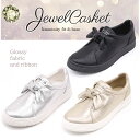 JEWEL CASKET ジュエルキャスケット 3E程度 リボン キラキラ 光沢 幅広 オシャレ 婦人 レディース スニーカー 靴 24ss ブラック シルバー シャンパンゴールド