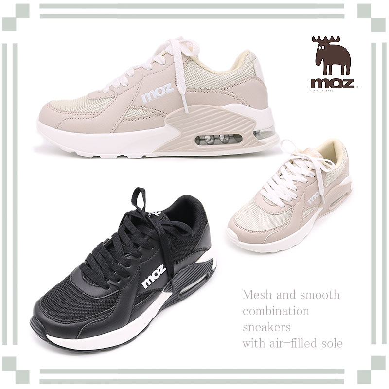 【40%OFF中!】MOZ モズ エルク ヘラジカ 合皮 スムース メッシュ レースアップ コンビ スニーカー エアー入りソール レディース 婦人 シューズ 靴 北欧 スェーデン カジュアル グレージュ ブラック 24 春 夏 オールシーズンのサムネイル