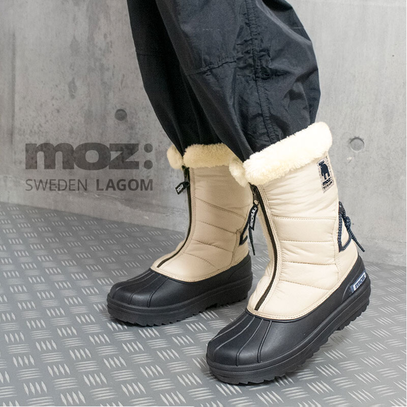 【Clearance!】 MOZ モズ スノーブーツ レディース 撥水 防滑 防水 防寒 雪 凍結 滑らない 歩きやすい ウォータープルーフ スパイク キルティング ファー 暖かい ファスナー シューズ 靴 スェーデン カジュアル フラット ブラック ベージュ グレージュ
