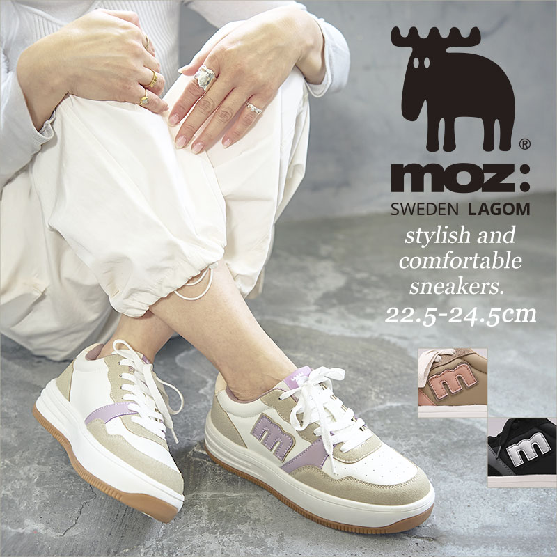 【福袋対象】モズ レディース スニーカー 厚底 脚長疲れない 履きやすい スエード調 スムース メッシュ レースアップ コンビ ひも 歩きやすい 婦人 MOZ LAGOM シューズ 靴 北欧 スェーデン カジュアル ブラウン パープル ブラック 春 夏 秋 冬 ma2