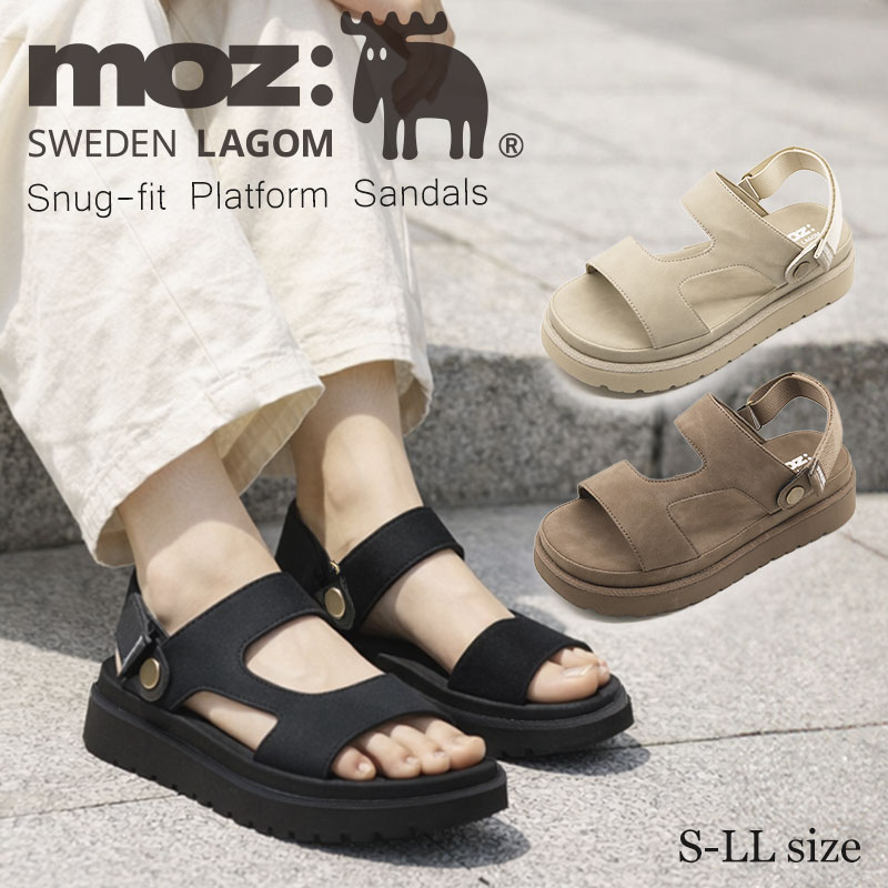 【予約！4月中旬入荷予定】moz サンダル 厚底 レディース 2way ベルクロ スライド バックベルト スポーツサンダル モズ スウェーデン 軽量 マット 質感 きれいめ カジュアル おしゃれ 歩きやすい 痛くない 旅行 夏 S M L LL ブラック ブラウン ベージュ