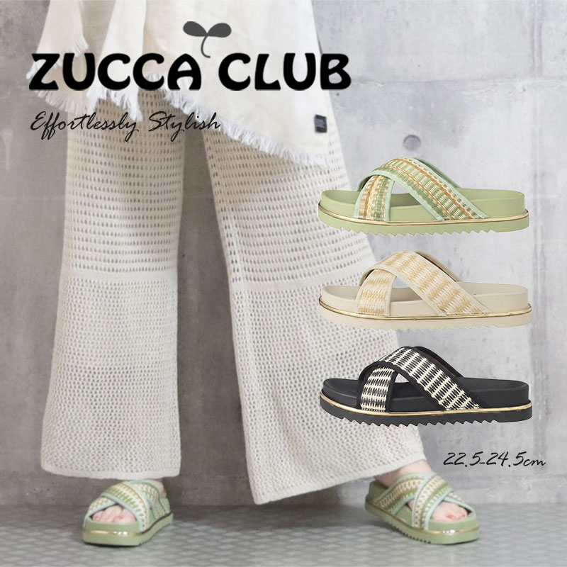 Rakuten - 【Clearance!】ZUCCA CLUB サンダル レディース 厚底 クロスベルト 夏 おしゃれ 幾何学模様 エスニック 雑材風 4cmヒール 美脚 クッション ソール 痛くない 歩きやすい 履きやすい ゴールド 縁取り カジュアル 上品 アイボリー ブラック グリーン アイボリー ズッカクラブ