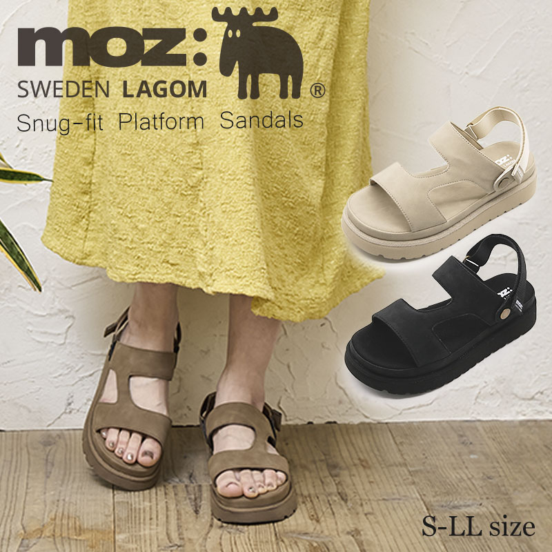 moz サンダル 厚底 レディース 2way ベルクロ スライド バックベルト スポーツサンダル モズ スウェーデン 軽量 マット 質感 きれいめ カジュアル おしゃれ 歩きやすい 痛くない 旅行 夏 S M L LL ブラック ブラウン ベージュ