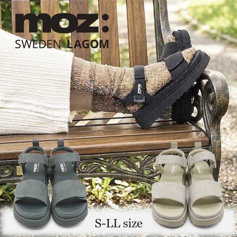 Rakuten - 【予約！4月中旬入荷予定】moz モズ サンダル 厚底 レディース スポーツサンダル ベルクロ スポサン 5cmヒール 軽量 片足約240g 歩きやすい 痛くない 柔らかい クッション ストラップ 脚長 美脚 蒸れない おしゃれ カジュアル 北欧 ブラック ブルー