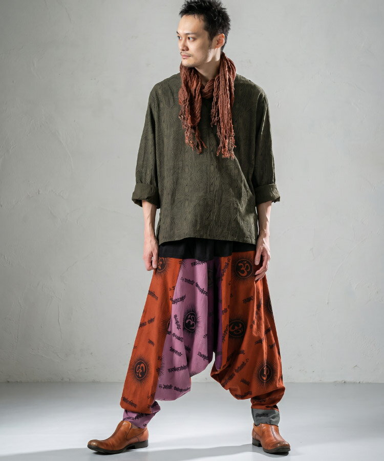 【期間限定10％OFF】サルエルパンツ メンズ レディース ジミ派手 カッコイイ サムエルパンツ メンズサルエルパンツ アジアンプリントで人気 エスニック パッチワーク 大きいサイズ アラジンパンツ バルーンパンツ コットン 綿パン オーム ロングパンツ サルエルパンツ 春服 - Image 3