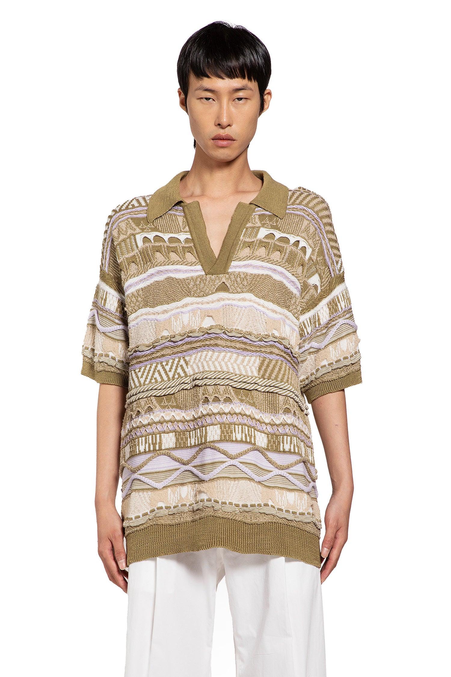 irregular cable knit polo shirt