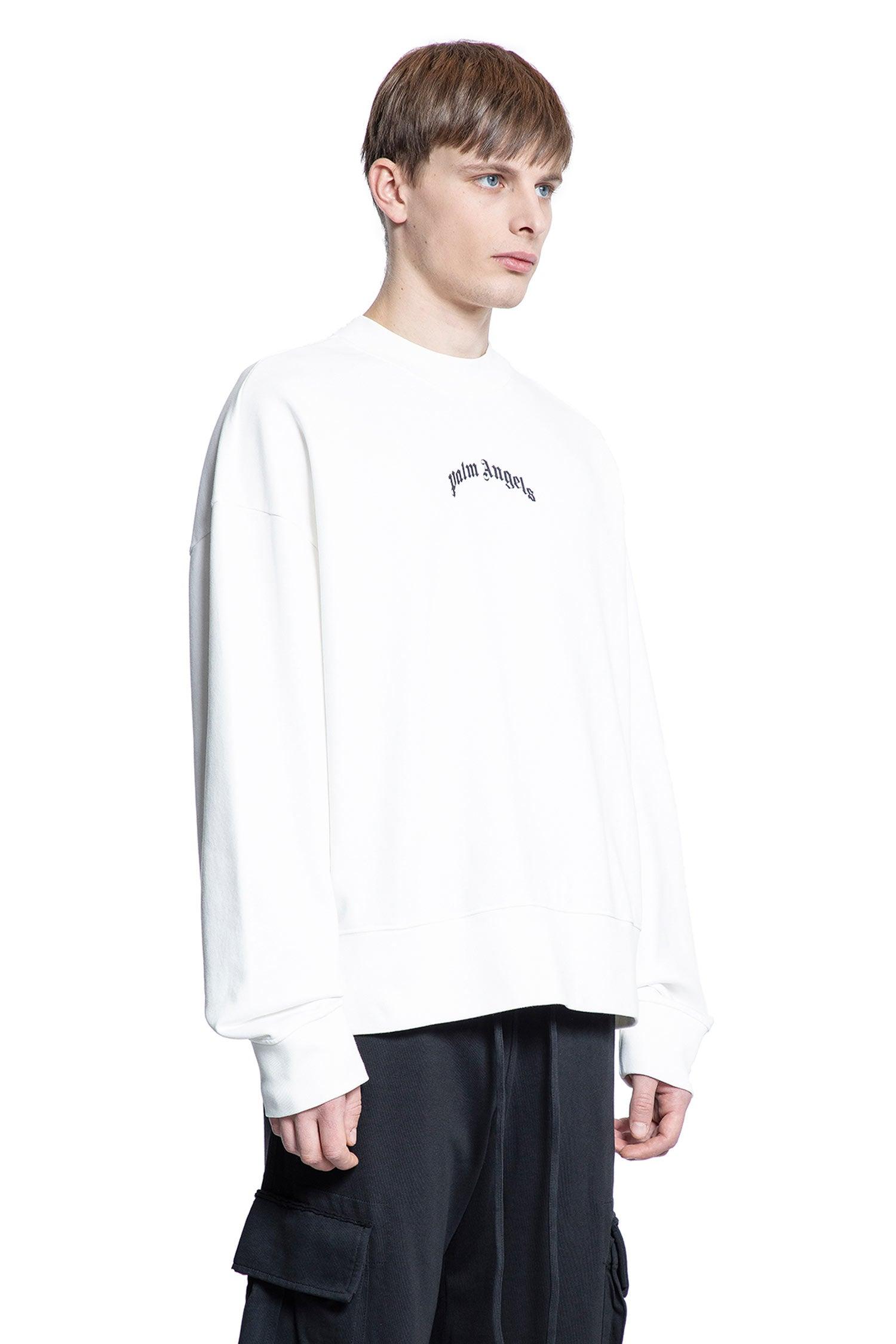 curved logo over sweatshirt