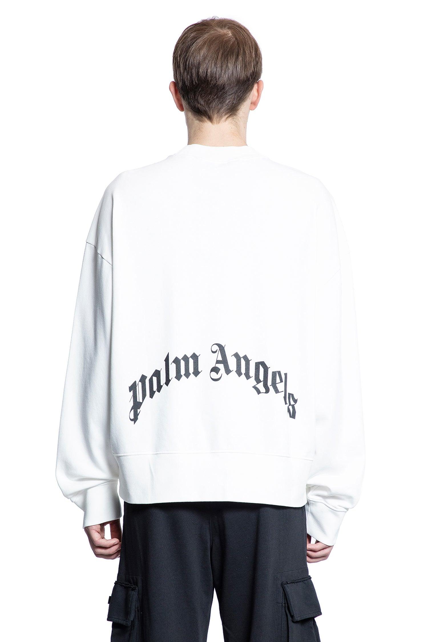 curved logo over sweatshirt