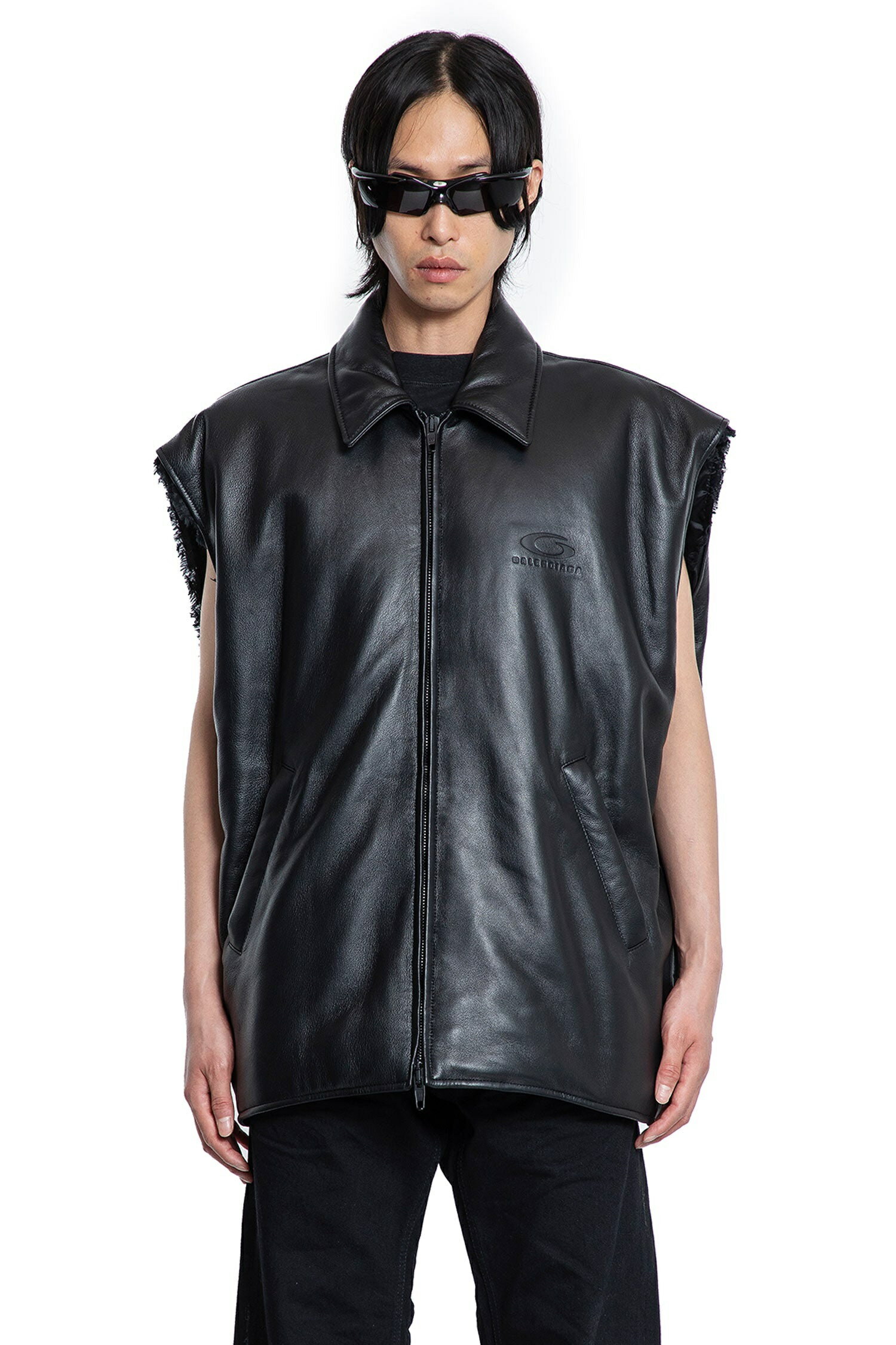 sleeveless bomber in supersoft leather