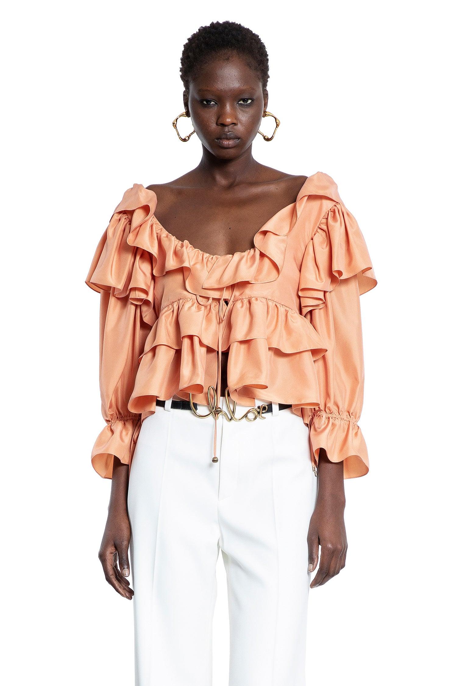 Chloé　クロエ　ウォッシュ加工シルクポプリンクロップド丈フリルトップス