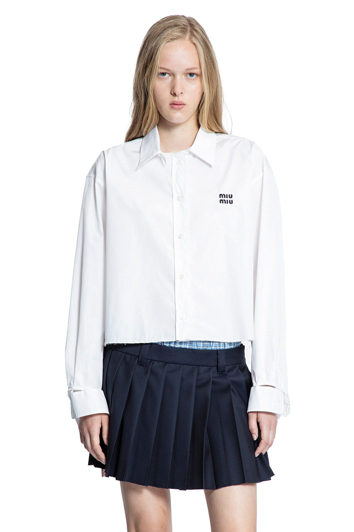 miu miu　ミュウミュウ　クロップドポプリンシャツ