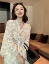 送料無料 レース ブラウス 長袖 レディース シースルー Vネック 総レーストップス カットソー 女性用 シンプル 春物 秋 おしゃれ 伸びる 上品 フェミニン...