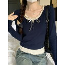 送料無料 レディース トップス 長袖 カットソー フリル付き 女性用 リブ シンプル 無地 定番 春物 秋 おしゃれ 伸びる シンプル 上品 フェミニン オフィ...