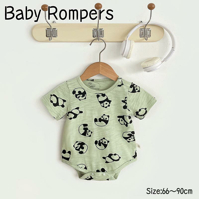 送料無料 ベビー 肌着 ロンパース 赤ちゃん パンダ柄 ボディスーツ 赤ちゃん ベビー服 春 綿 半袖ロン..