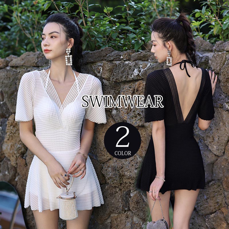 送料無料 水着 体型カバー水着 レディース ワンピース オールインワン ママ水着 大きいサイズ ミセス 20代 30代 40代 50代 60代 ぽっちゃり セクシー バックシャン 胸元 お腹 お尻 太もも カバーアップ フレア 黒 女性 露出控えめ 楽天海外通販