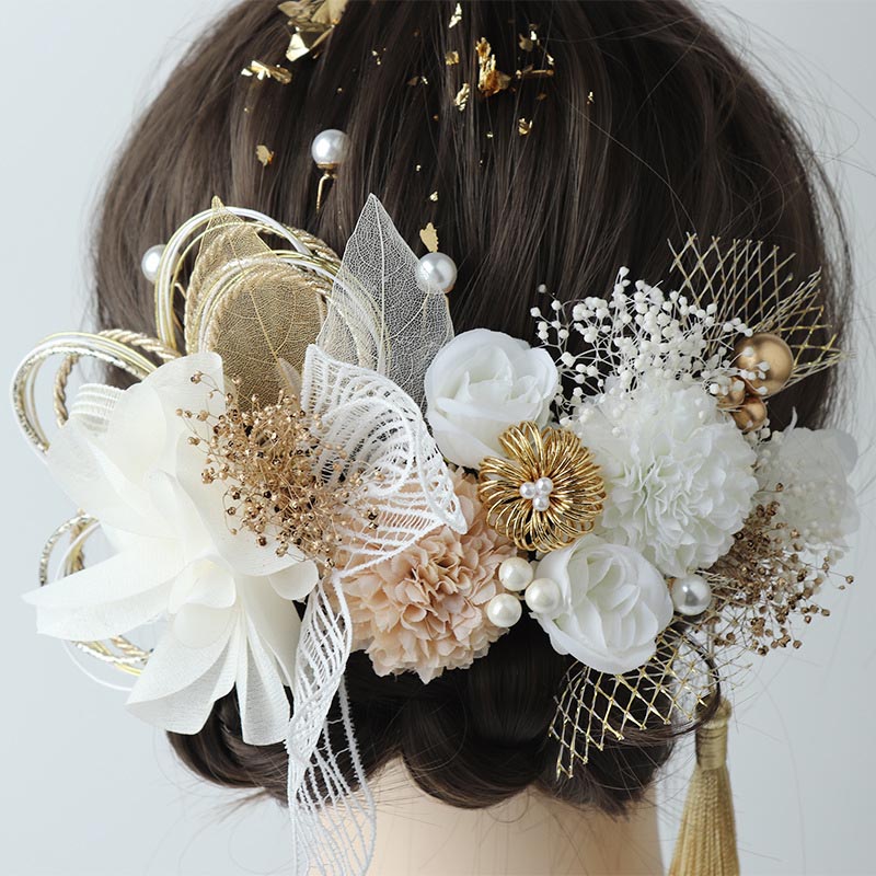 送料無料 髪飾り 卒業式 成人式 水引 金箔 紐 ロープ ヘアアクセサリー 花 ドライ...
