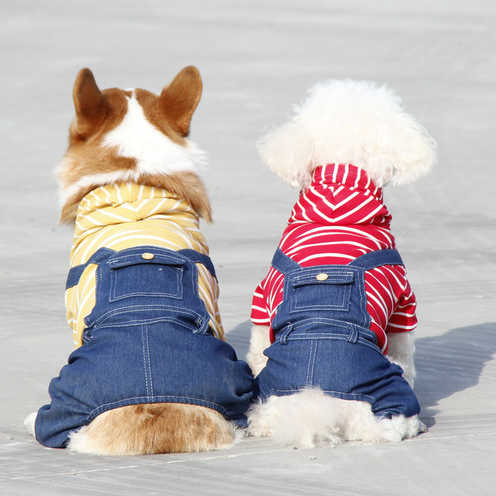 メール便送料無料 犬服 春夏秋冬ペットウェア デニムカバーオール パーカー デニム つなぎ オーバーオール デニムつなぎ 可愛い ペット服 チワワ コーギー　プードル 抜け毛防止 楽天海外通販 1