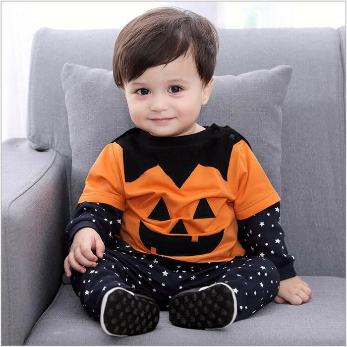 送料無料　カボチャ　子供ハロウィン服　4点セットキッズ コスプレ 衣装 子供用 ha...