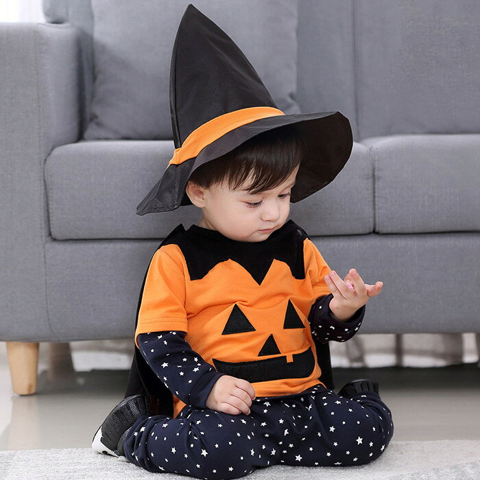 送料無料　カボチャ　子供ハロウィン服　4点セットキッズ コスプレ 衣装 子供用 ha...