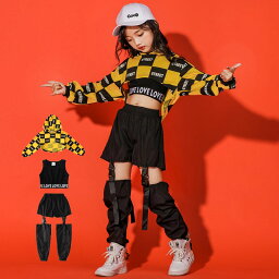 送料無料 キッズダンス衣装 セットアップ パーカー 女の子　ダンス衣装 ガールズ チアダンス スカート サルエルパンツ 上下セット キッズ ダンス 衣装 ヒップホップ 衣装 110 120 130 140 150 160 チェック柄　個性　パンツオシャレ　ダンス服 楽天海外通販