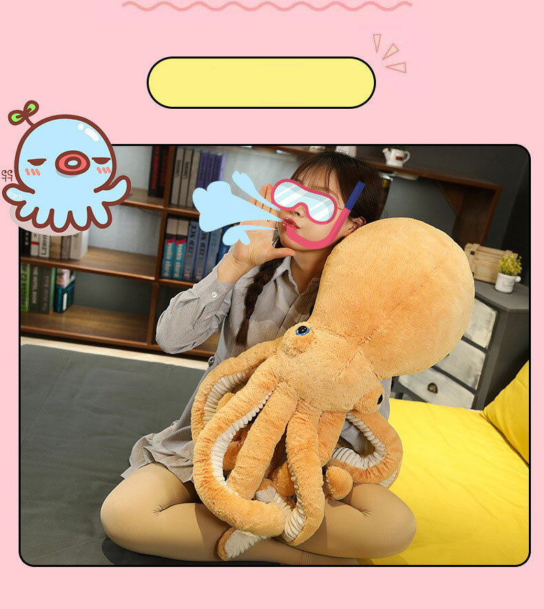 送料無料 90cm ぬいぐるみ 全5カラー タコ たこ 抱き枕 クッション インテリア 大きい 子供 おもちゃ 動物 可愛い かわいい 彼女に ふわふわで癒される 柔らか 心地いい プレゼント 楽天海外通販の商品画像 3