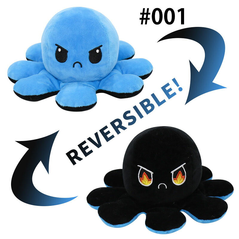 送料無料 ぬいぐるみ タコ 怒り 裏返し 両面 reversible リバーシブル 抱き枕 子供 おもちゃ 動物 可愛い かわいい 彼女に ふわふわで癒される 柔らか 心地いい プレゼント ハイリバーシブル 10*20cm 楽天海外通販の商品画像 2