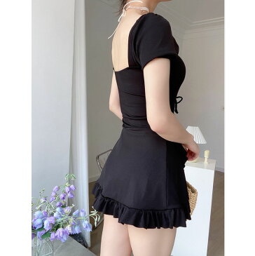 送料無料 150~170cm 38~60kg 水着 レディース ピンク ブラック ブルー 体型カバー水着 ビキニ スカート ワンピース 見せパンツ バックシャン バックフリル 可愛い かわいい おしゃれ セパレート セクシー ママ水着 20代 30代 40代 楽天海外通販