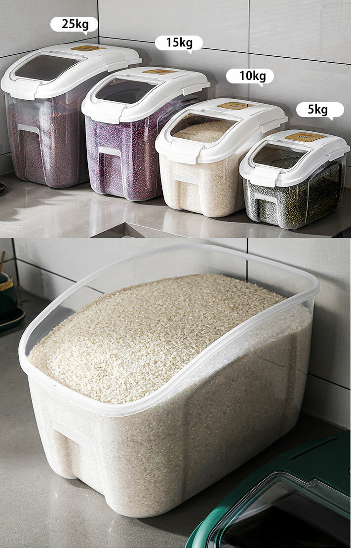 送料無料 米びつ 15kg お米収納 全2カラー 透明 おしゃれ キッチン用品 キッチン収納 保存容器 ライスボックス プラスチック 米櫃 ハトムギ 小豆 ドッグフード ストッカー petfoodbucket キャットフード 楽天海外通販