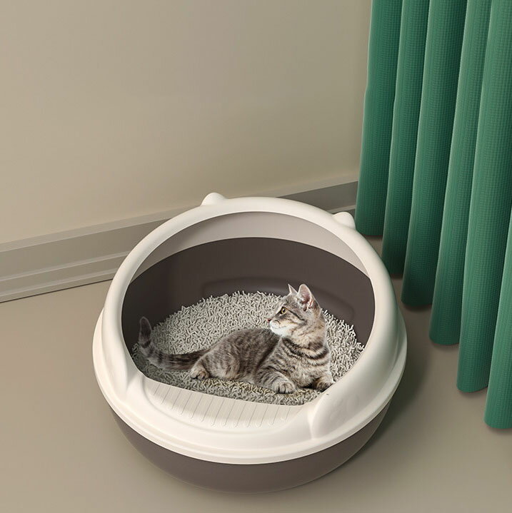 送料無料 猫トイレ キャットトイレ 全2カラー ネコミミ 猫耳付き 丸形 散らかりにくいネコトイレ 本体 猫トイレ お掃除簡単 飛び散りにくい スコップ付き 高級感 シンプル ペットトイレ おしゃれ 猫用品 41*39*20cm 楽天海外通販