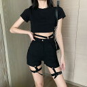 送料無料 ダンス衣装 トップス 黒 半袖 Tシャツ へそ出し 着痩せ ショート丈 シャーリング 韓国 おしゃれ ステージ衣装 ダンス 衣装 ダンス ストリート ...