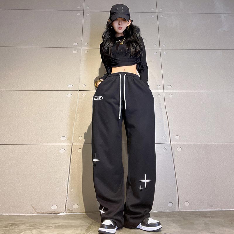 送料無料 k-pop 衣装 ダンスパンツ ヒップホップ 黒 パンツ カーゴパンツ ゆるパンツ レディース hiphop 韓国 カッコイイ カジュアル 大きいサイズ おしゃれ ボトムス ズボン ハイウエスト 無地 ハイウエスト 普段着にもご利用できます 楽天海外通販
