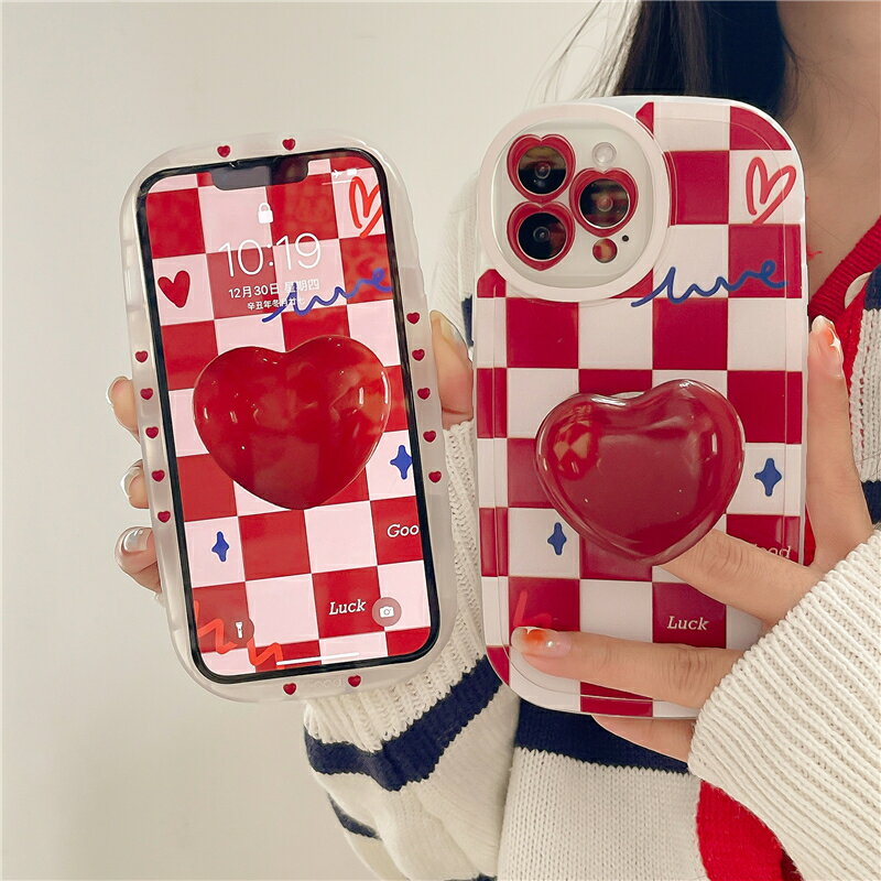 送料無料 iPhone13 ケース 互換品 レッド heart ハート チェッカーボード スタンド スマホリング ポップグリップ 高級感 レンズカバー アイフォン11 12 12promax XSMax 7plus XR 13promax XS iPhone8plus iPhoneXR 13Pro スマホケース カバー 可愛い 耐衝撃 楽天海外通販