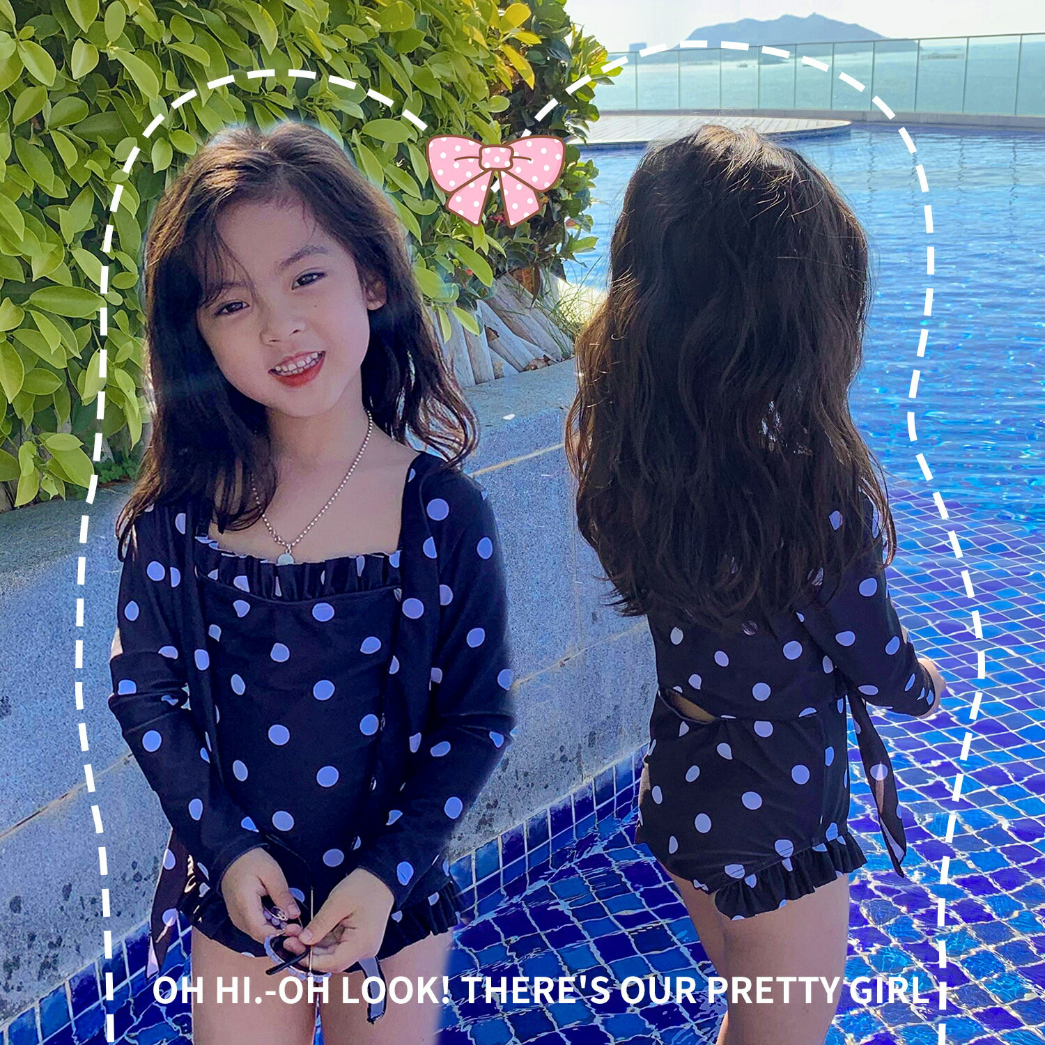 送料無料 2022 New Arrival 子供水着 90~140cm 3点セット コート付き ドッド 水玉柄 ワンピース水着 キャップ付き 子ども ジュニア ...