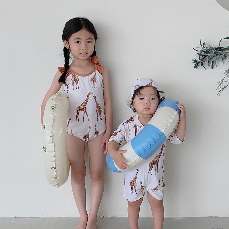 送料無料 子供水着 80~140cm キリン アヒル ダック オールインワン ロンパース boy...
