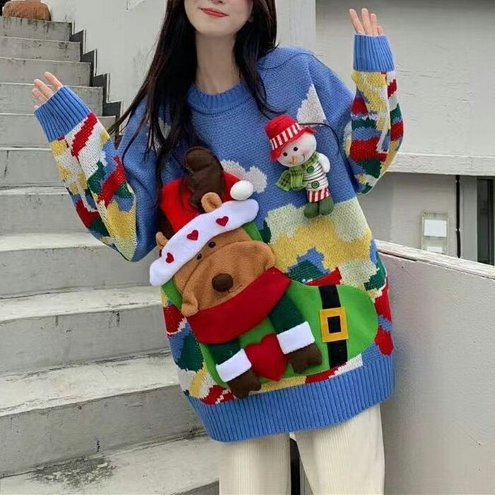 【S~2XL】セーター クリスマス 秋冬 プレゼント 贈り物 彼女 Merry Christmas レディース 親友 かわいい ゆったり ペアルック ギフト 大きめ ニット 厚手 レッド お歳暮 お正月 楽天海外通販