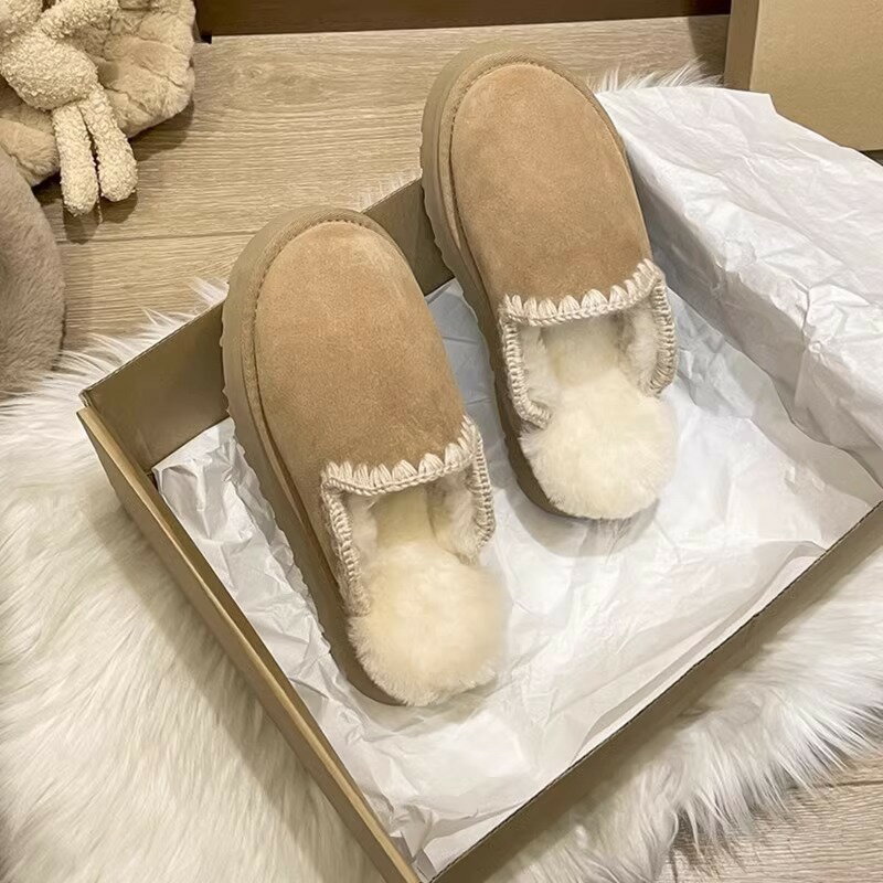 ぬいぐるみスリッパ レディース ふわふわ 裏起毛 ウール 厚底 滑らない おしゃれ ブーツ 厚底 歩きやす..