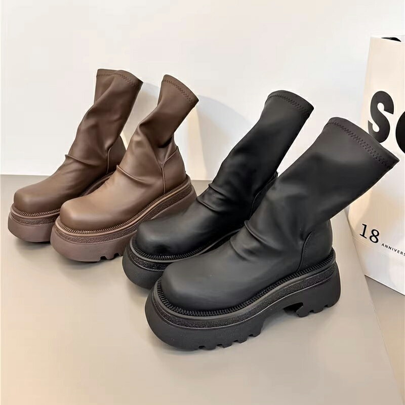 ブーツ ルーズ ロング レディース シンプル 疲れない ハイヒール 防寒 靴 歩きやすい 黒 ブラック コー..