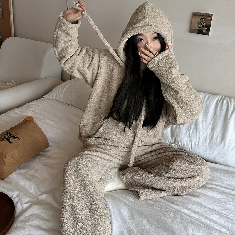 ルームウェア レディース パジャマ 上下セット 長袖 クルーネック ins 韓国風 もこもこ ふわふわ シンプル カジュアル 部屋着 ナイトウエア 大きいサイズ 女性 結婚祝い プレゼント 楽天海外通販