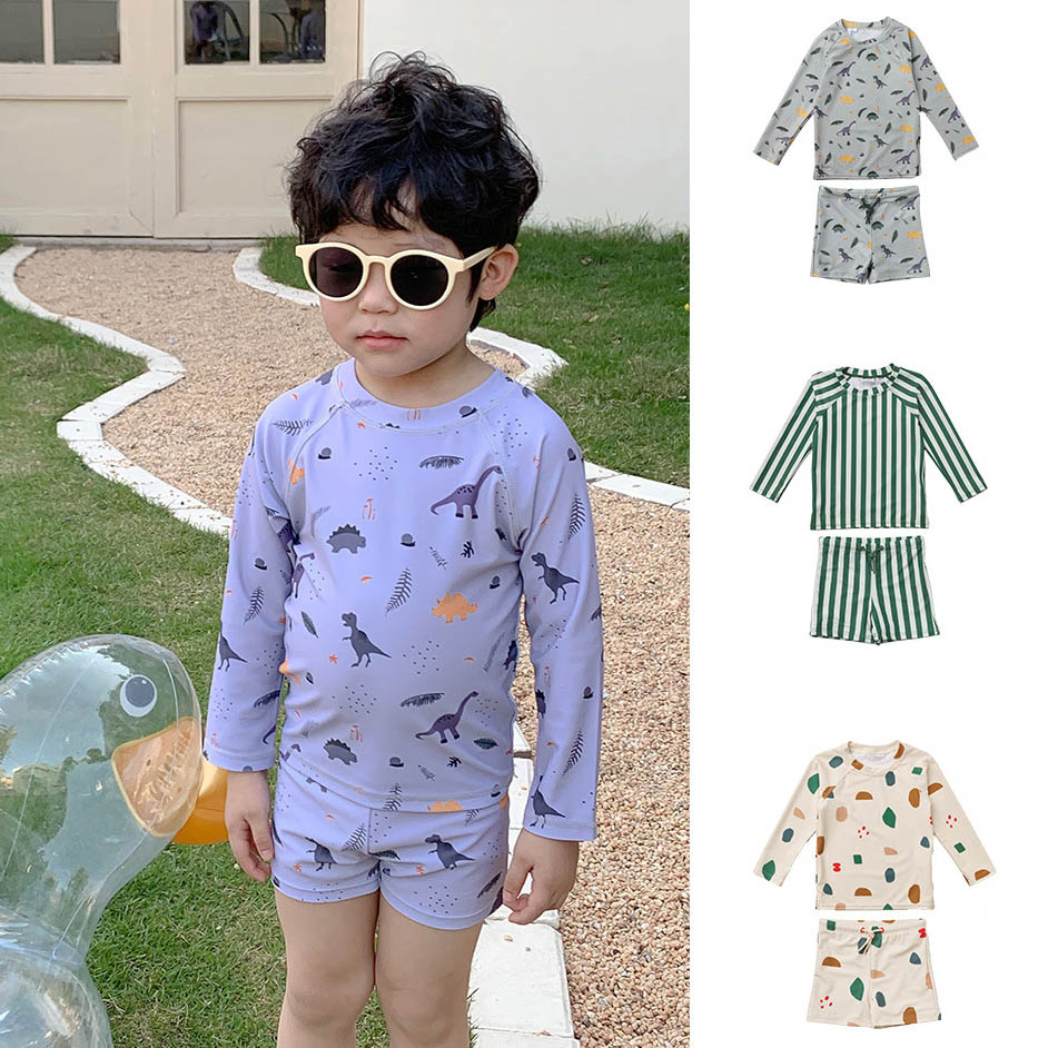 送料無料 New Arrival 子供水着 80~130cm 3点セット boy 長袖 スイムウェア キャッ...