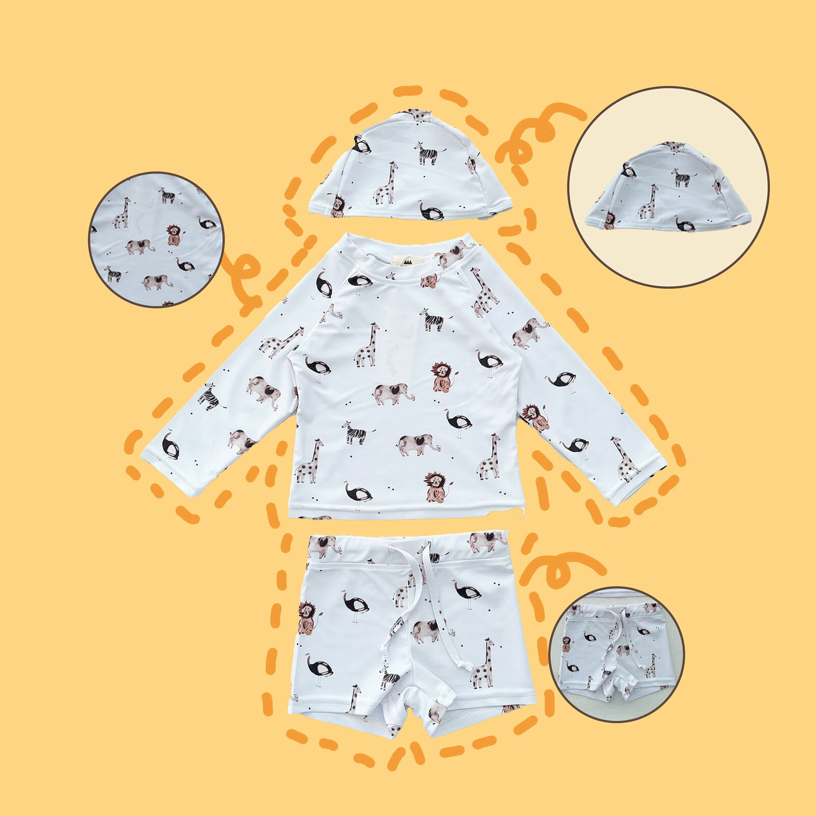 送料無料 New Arrival 子供水着 80~130cm 3点セット boy 長袖 スイムウェア キャッ...