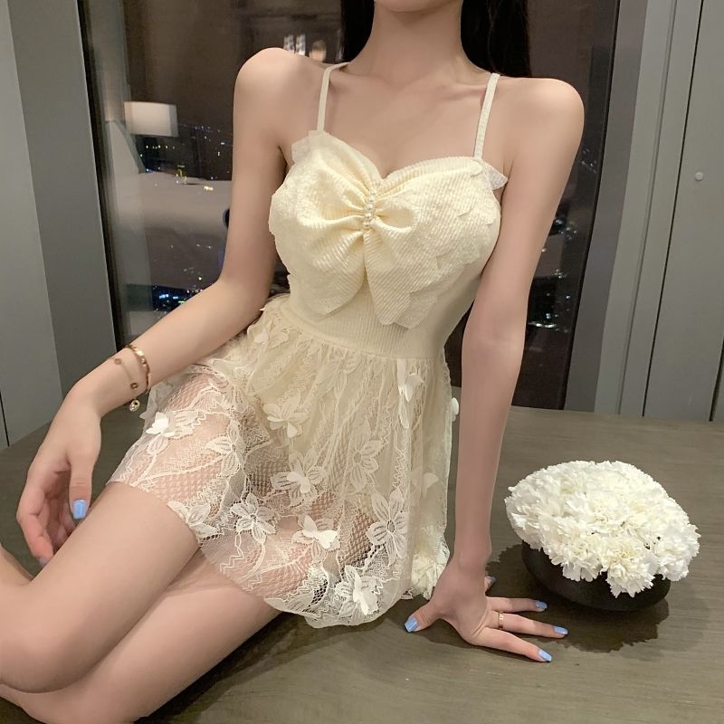 送料無料 女の子水着 レディース レース 体型カバー 150~170cm 37〜62kg ワンピース リボン 大きいサイズ セクシー バックシャン オトナ女子 パッド付き 可愛い かわいい おしゃれ 盛れる お尻 太もも カバーアップ スクール ガールズ おしゃれ ビーチ 海水浴 楽天海外通販