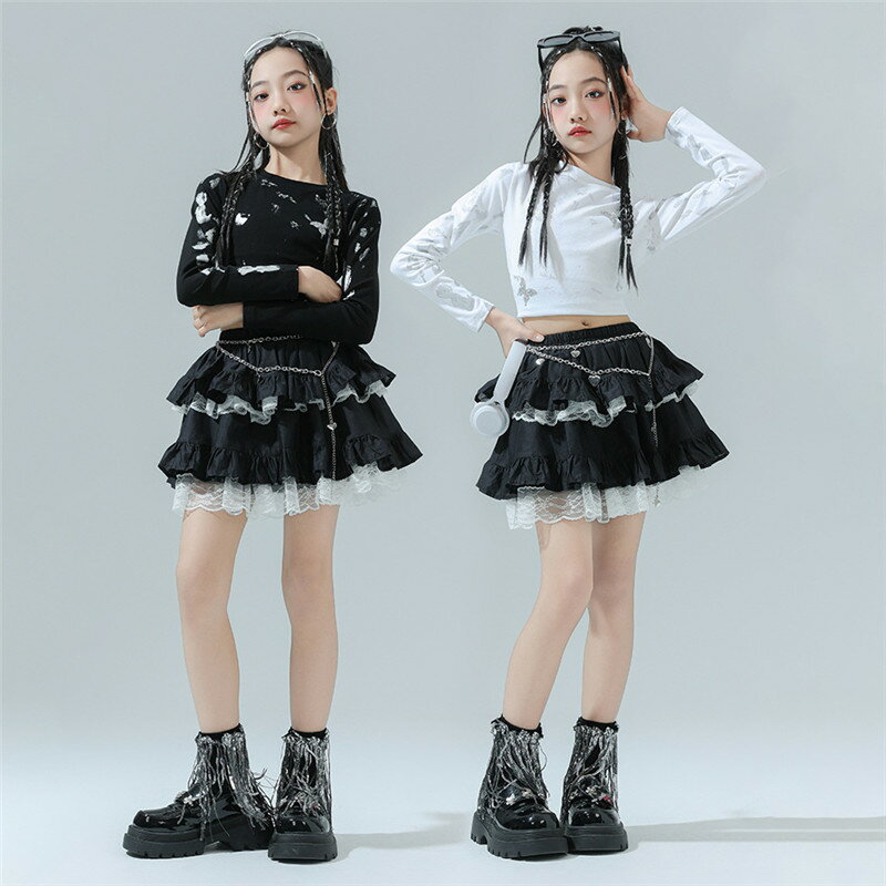 送料無料 2点セット ガールズ ジャズ ダンス衣装 韓国 k-pop ヒップホップ チアガール タンクトップ トップス スカート jazz セットア..