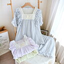 送料無料 ルームウエア パジャマ 2点セット ガーゼ 半袖 レース チェック レディース 夏服 部屋着 快適 トップス ボトムス ルームパンツ 寝巻き パジャマ...