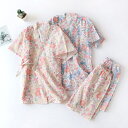 送料無料 ルームウエア パジャマ 2点セット ガーゼ 半袖 レース チェック レディース 夏服 部屋着 快適 トップス ボトムス ルームパンツ 寝巻き パジャマ...
