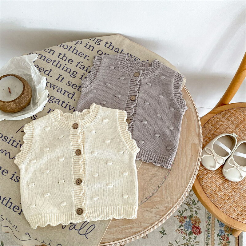 送料無料 ベビー ニットベスト 前ボタン キッズセーター 赤ちゃん 子供服 前開き アウター 上着 赤ちゃ..