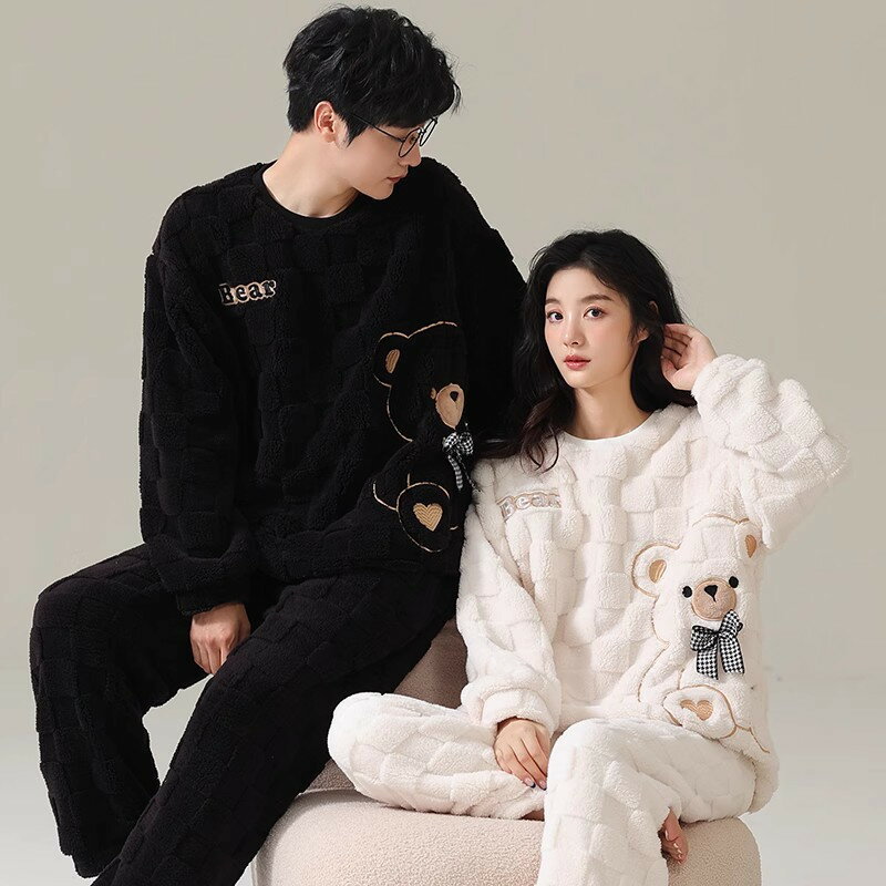 送料無料 パジャマ ルームウェア カップル もこもこ ホームウェア 寝巻き 冬服 長袖 お揃い 上下セット トップス ズボン 女の子 男の子 部屋着 結婚祝い クリスマス プレゼント 防寒 記念日 母の日 父の日 ギフト 友達 おしゃれ シンプル 楽天海外通販